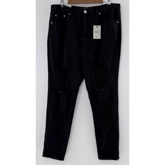 NWT Yours Clothing MOM Black‎ Distressed Jeans UK18 EU 46 Normcore - Picture 1 of 11